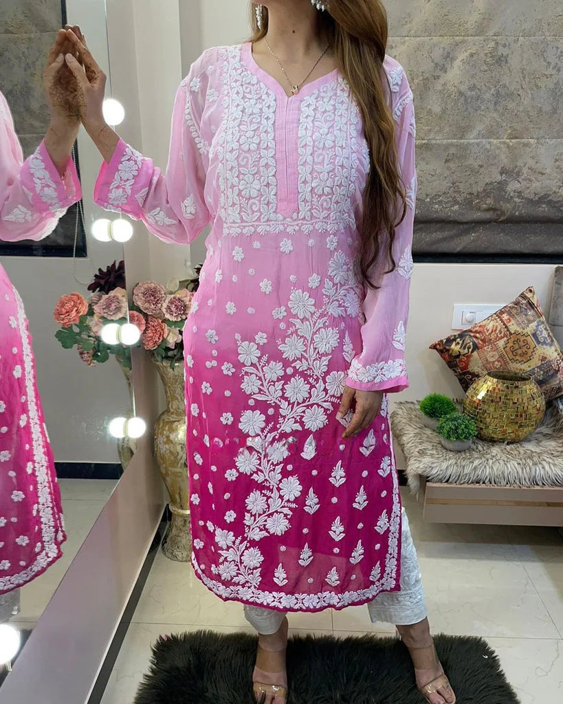 Viscose Georgette Chikankari Kurta With Palazzo Set