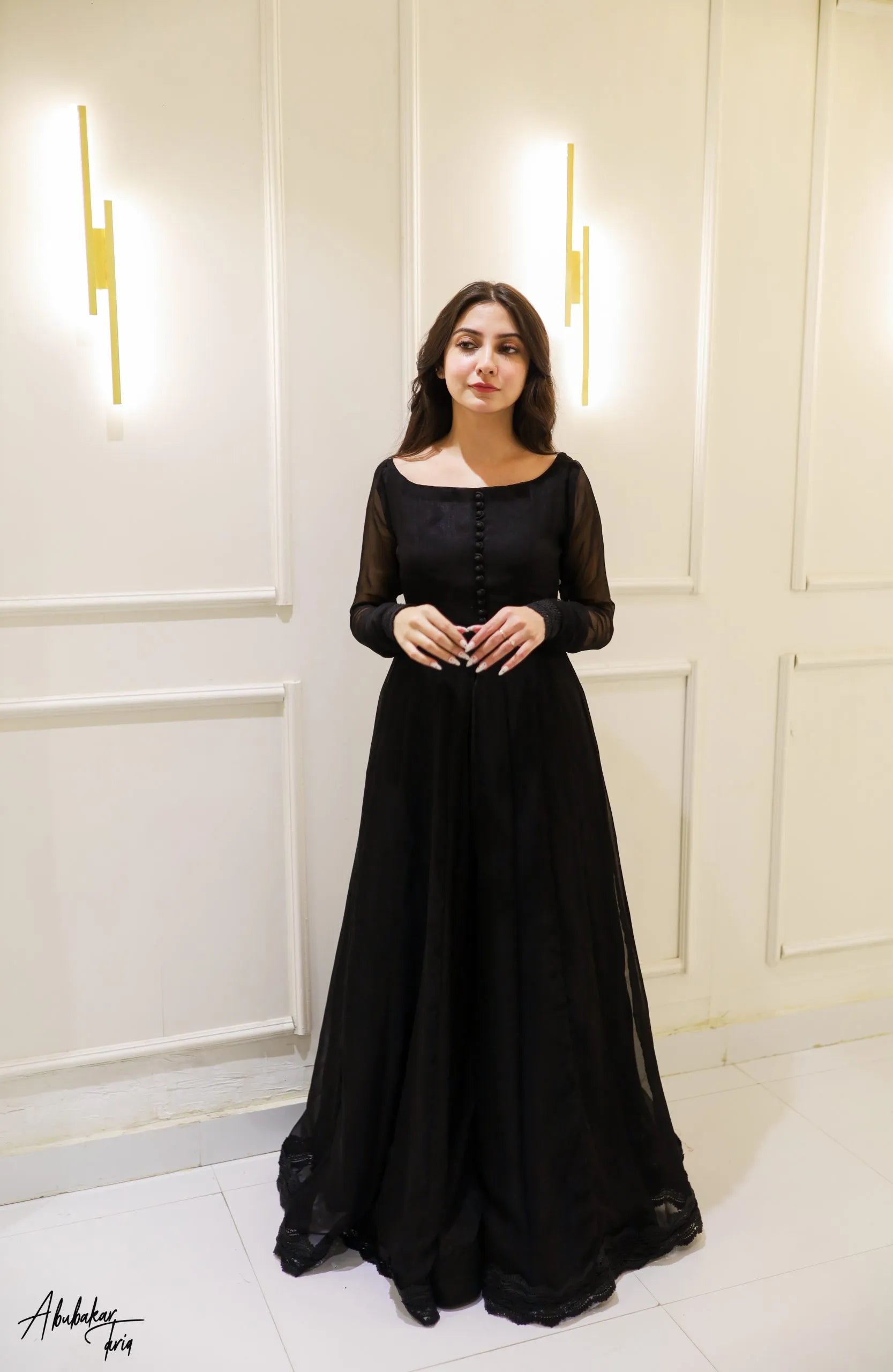 Regal Black Anarkali with Flowing Gharara
