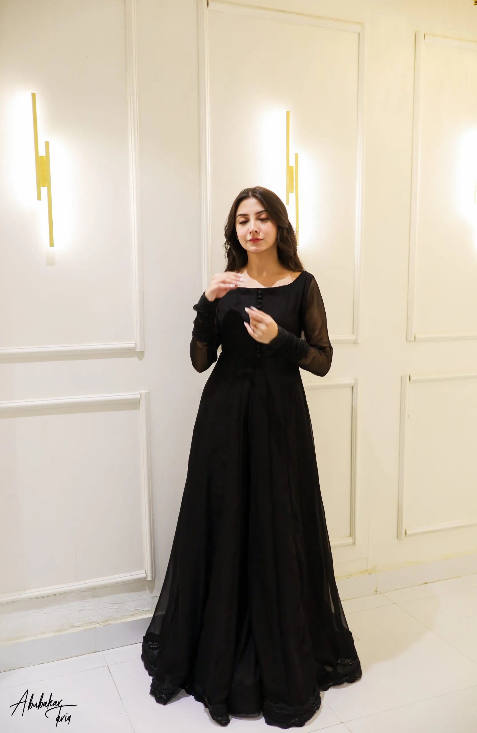 Regal Black Anarkali with Flowing Gharara