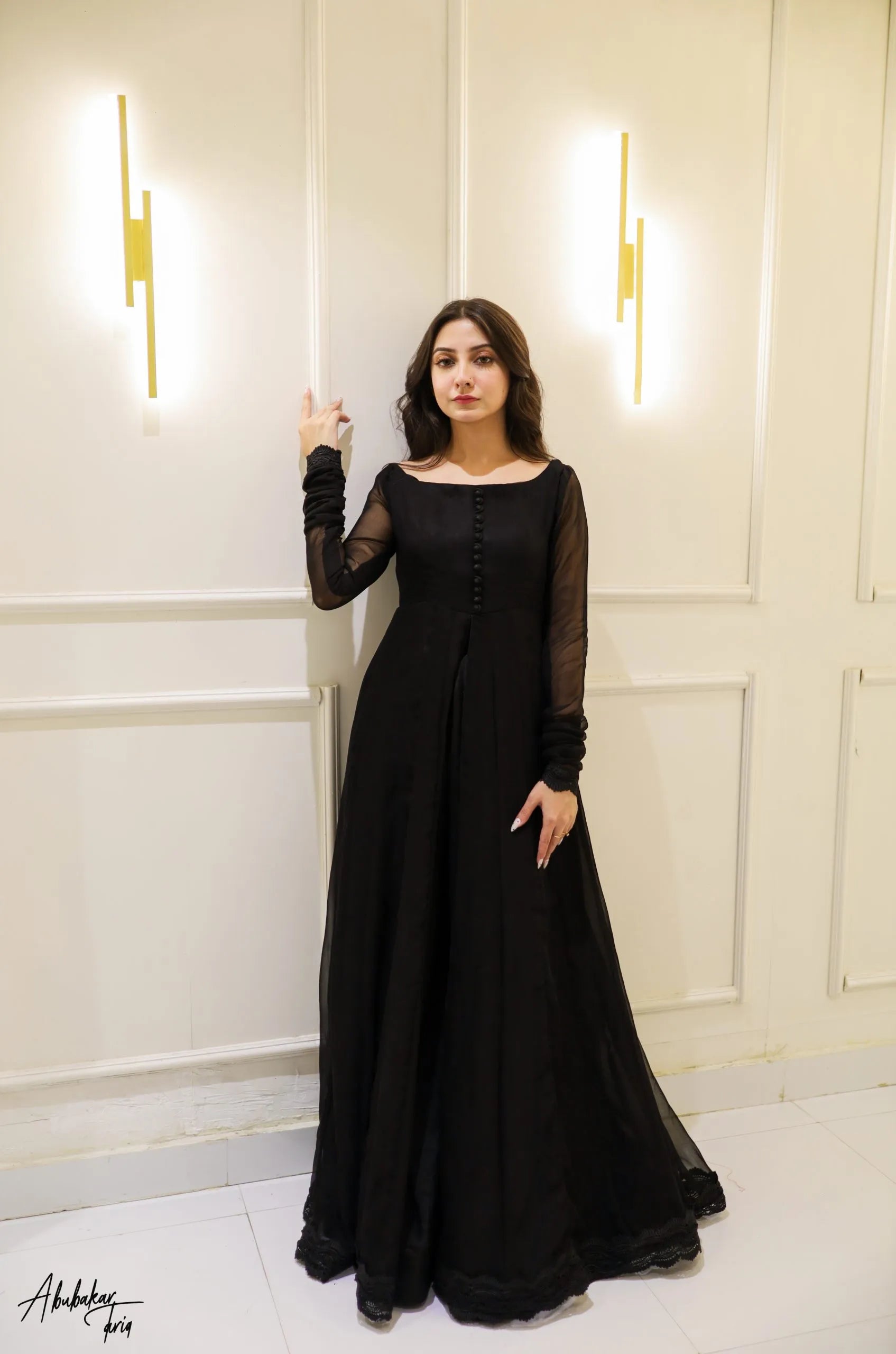 Regal Black Anarkali with Flowing Gharara