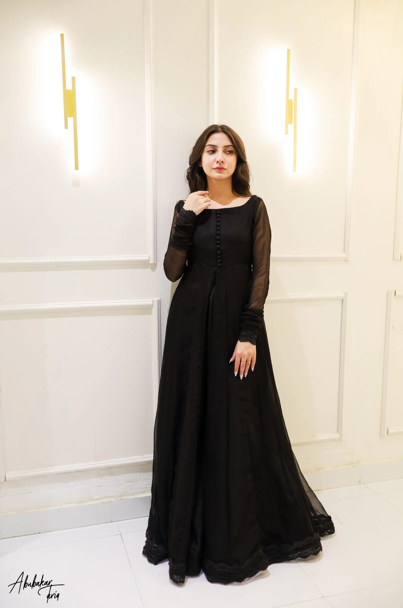 Regal Black Anarkali with Flowing Gharara