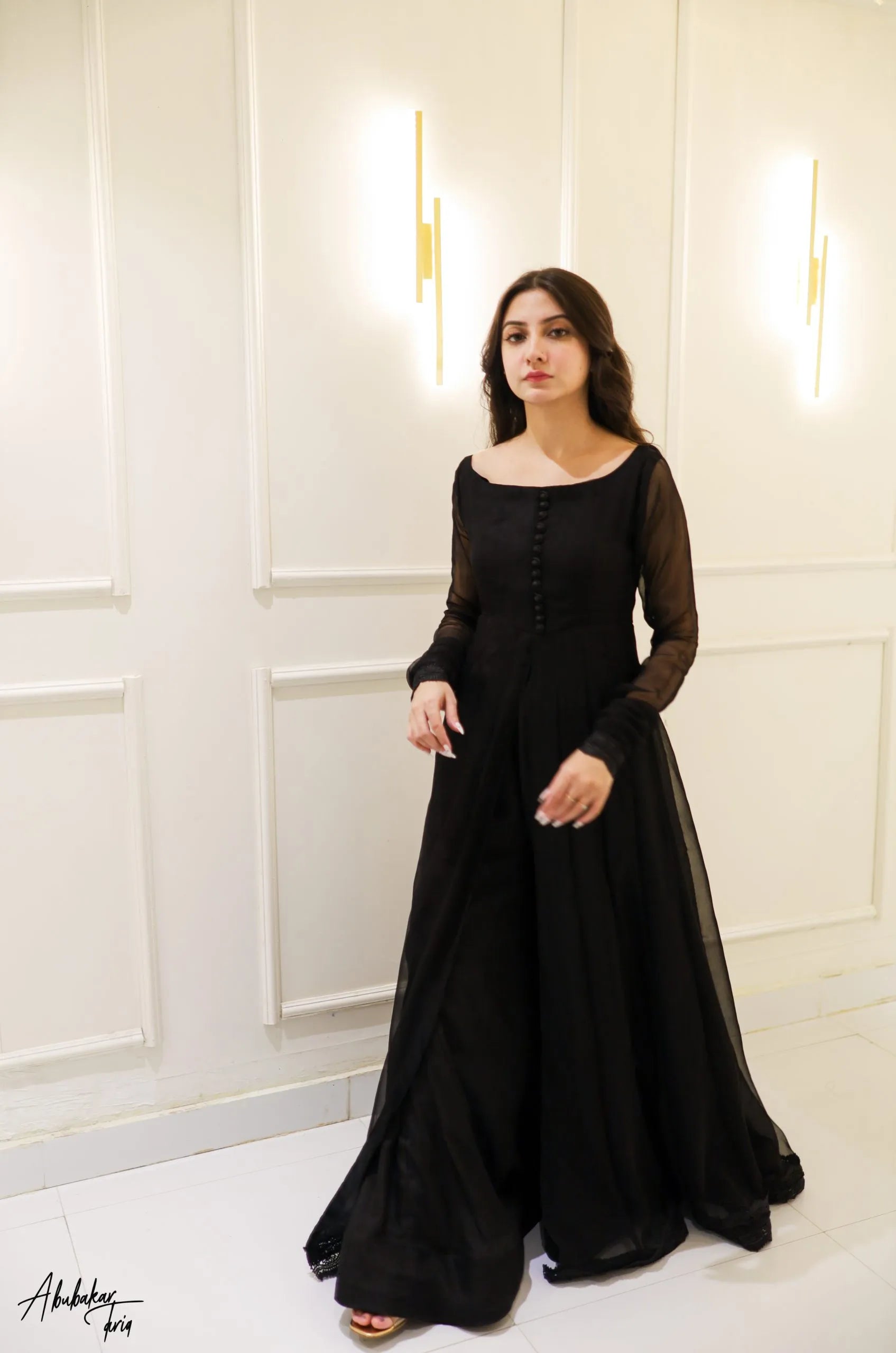 Regal Black Anarkali with Flowing Gharara