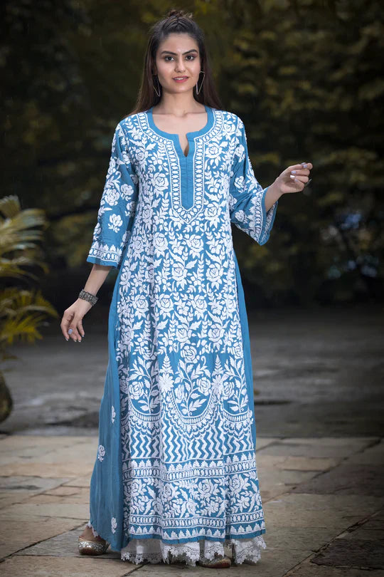 Rayon Cotton Chikankari Kurta With Palazzo