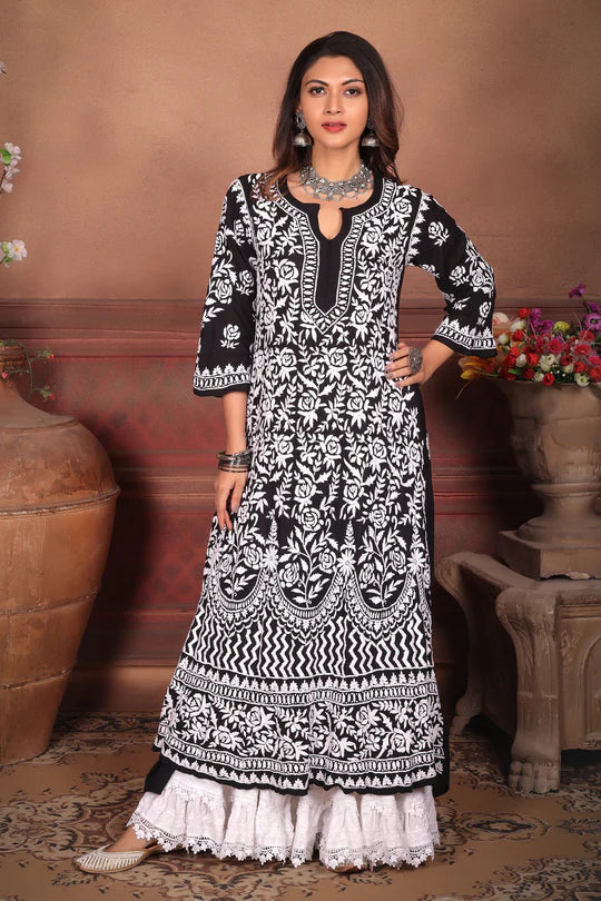 Rayon Cotton Chikankari Kurta With Palazzo