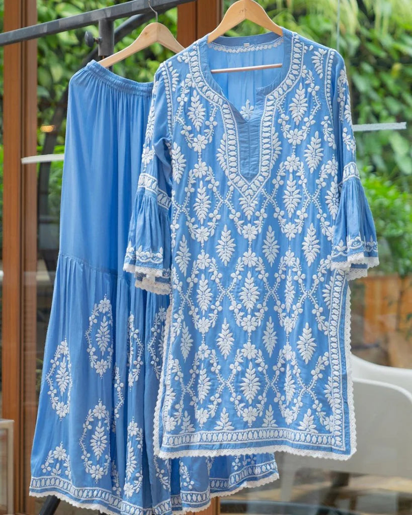 Rayon Cotton Chikankari Kurta With Palazzo