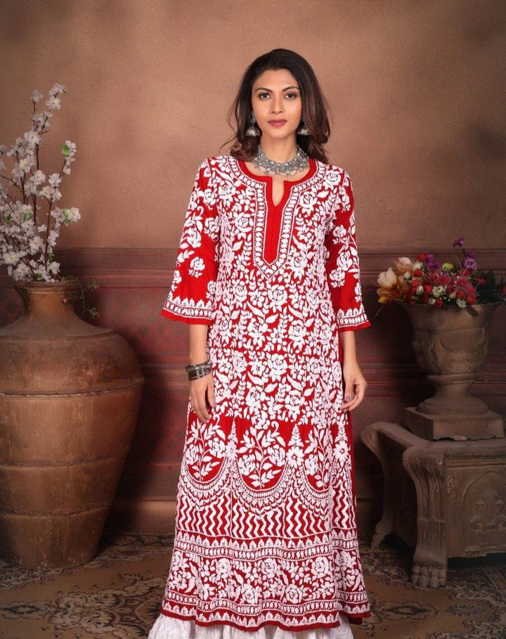 Rayon Cotton Chikankari Kurta With Palazzo