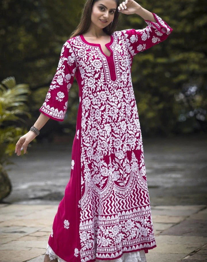 Rayon Cotton Chikankari Kurta With Palazzo