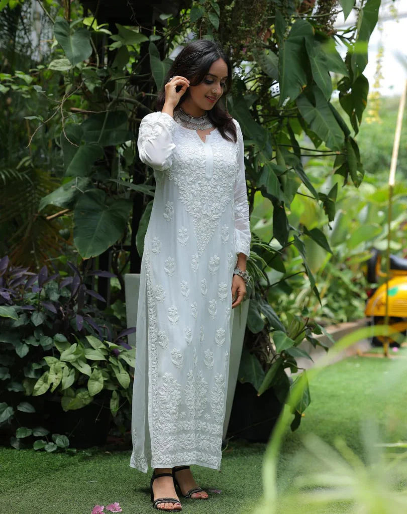 Viscose Georgette Chikankari Kurta With Pant