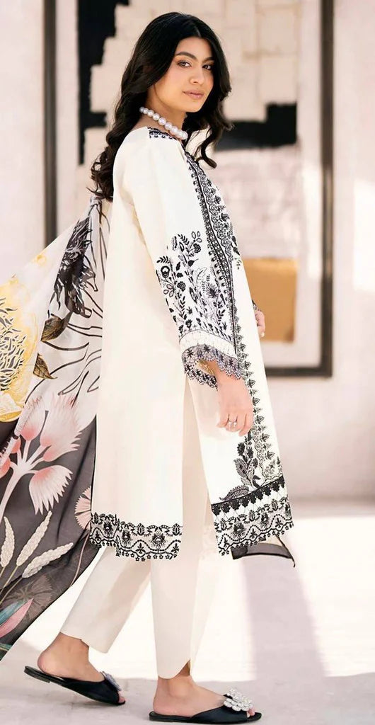 White Pure Chinon Silk Embroidery Work Palazzo Suit