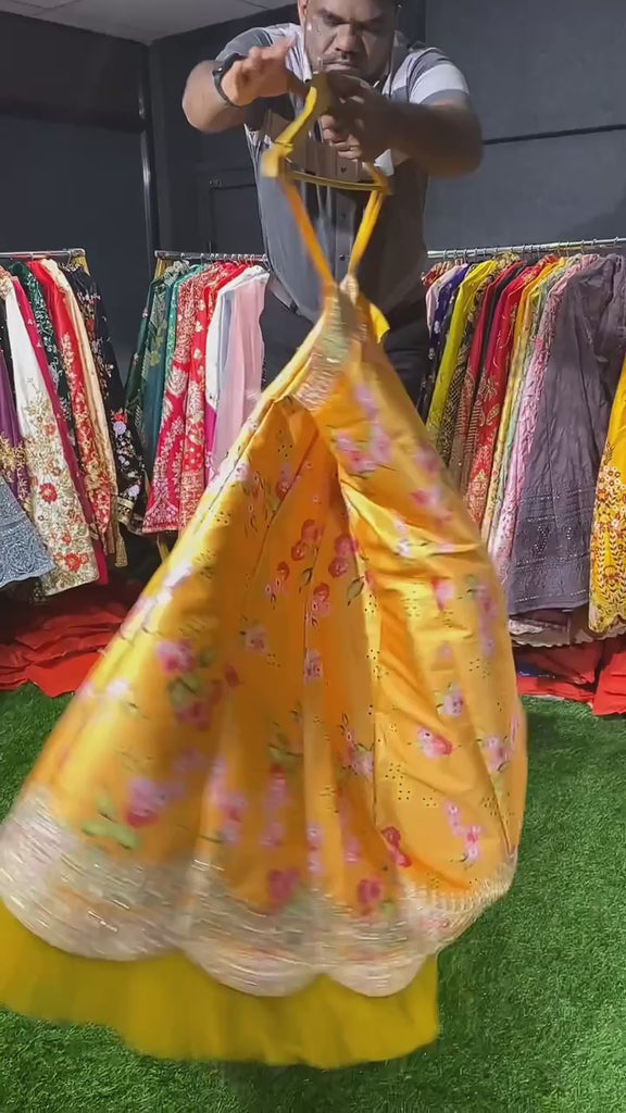 Yellow Floral printed Moomal Lehnga with Peplum blouse – ADI