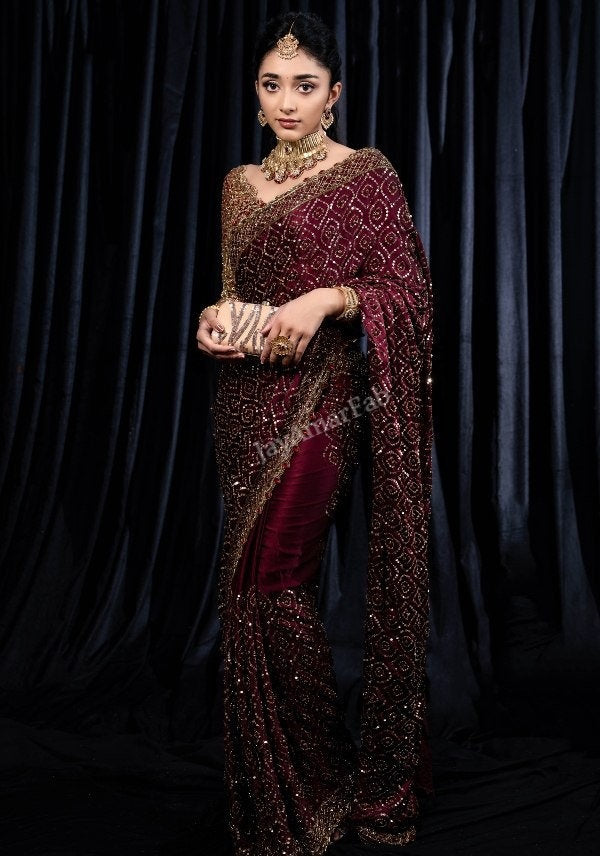 Traditional Indian Bollywood Style Wedding Party Wear Designer Heavy Silk  Sari