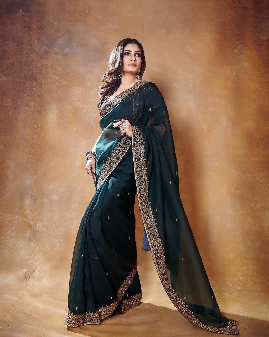 New  Designer Pure Jimmy Choo Fabric Heavy Embroidery Sequence Work Saree with lace border and readymade blouse, Beautiful Saree