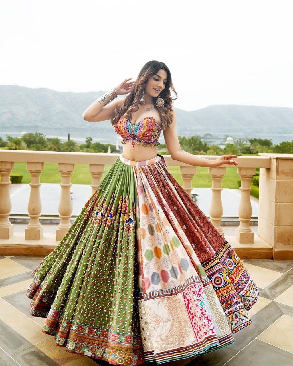 Multi Color Real Mirror Work Chaniya Choli, Garba Choli, Heavy